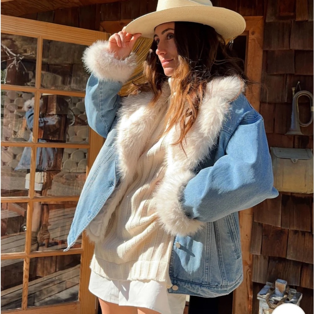 Denim Jacket with Faux Fur Trim